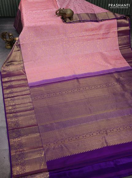 Baby Pink & Violet Pure Kanchipuram Silk Saree - Brocade
