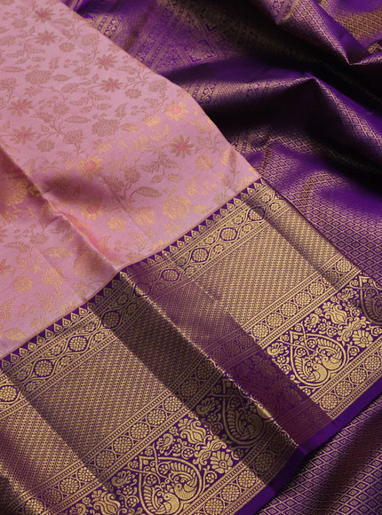 Baby Pink & Violet Pure Kanchipuram Silk Saree - Brocade