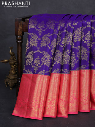 Violet & Pink Pure Kanchipuram Silk Saree - Brocade