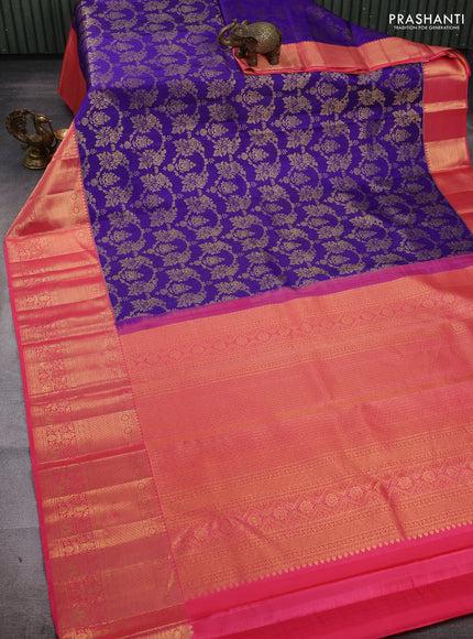 Violet & Pink Pure Kanchipuram Silk Saree - Brocade