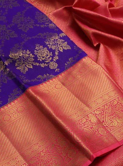 Violet & Pink Pure Kanchipuram Silk Saree - Brocade
