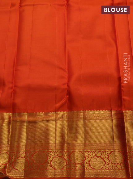Fluorescent Green & Orange Pure Kanchipuram Silk Saree - Brocade