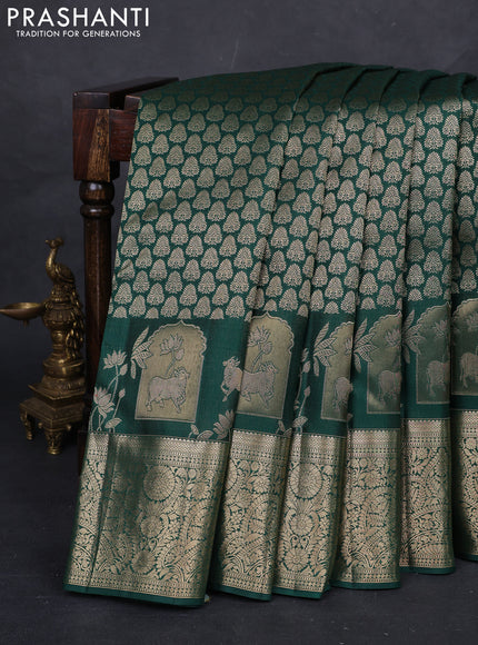 Bottle Green Pure Kanchipuram Silk Saree - Brocade