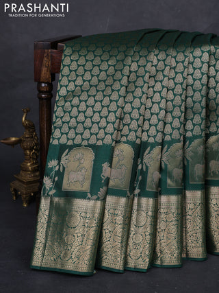 Bottle Green Pure Kanchipuram Silk Saree - Brocade