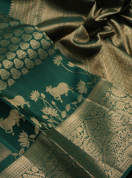 Bottle Green Pure Kanchipuram Silk Saree - Brocade