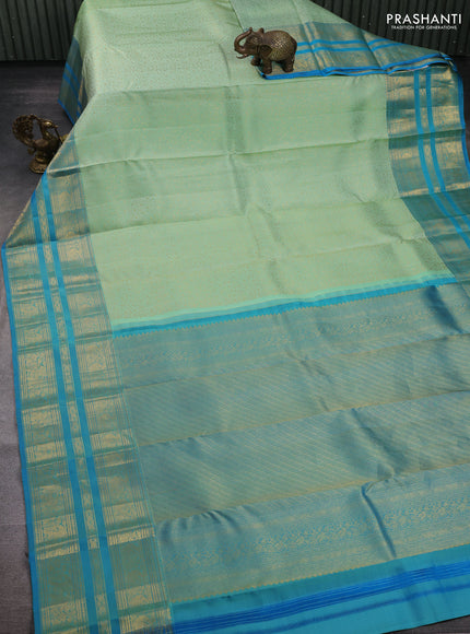 Pista Green & Cs Blue Pure Kanchipuram Silk Saree - Brocade