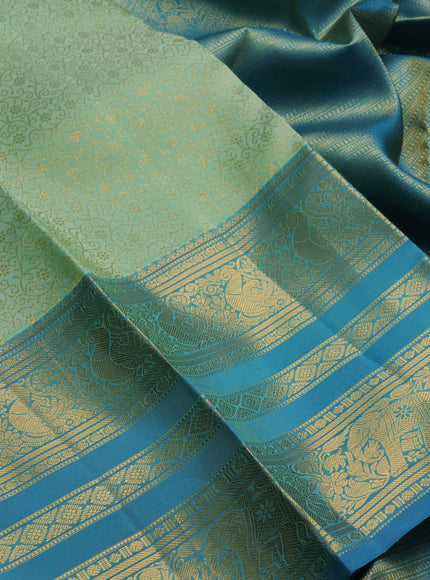 Pista Green & Cs Blue Pure Kanchipuram Silk Saree - Brocade