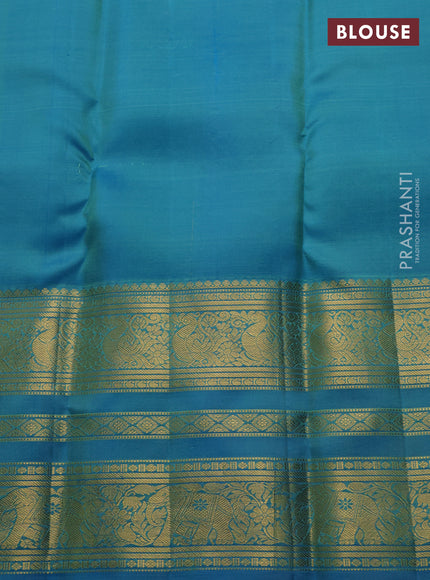 Pista Green & Cs Blue Pure Kanchipuram Silk Saree - Brocade