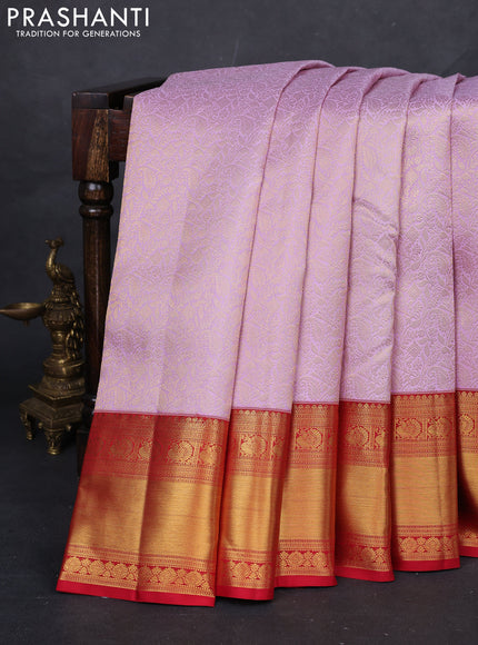 Lilac & Red Pure Kanchipuram Silk Saree - Brocade