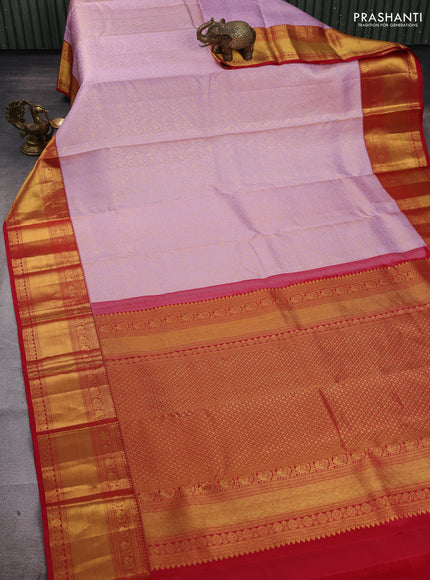 Lilac & Red Pure Kanchipuram Silk Saree - Brocade