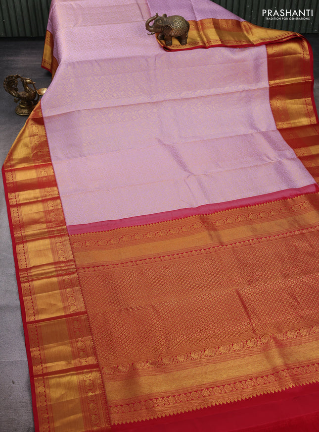 Lilac & Red Pure Kanchipuram Silk Saree - Brocade