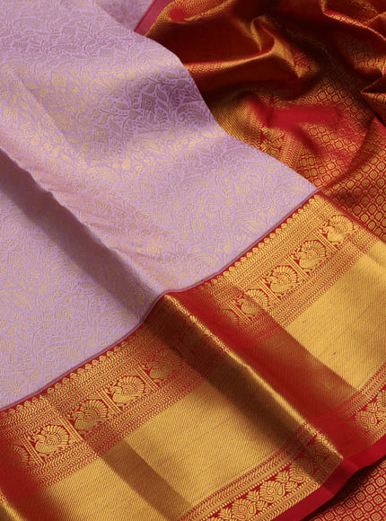 Lilac & Red Pure Kanchipuram Silk Saree - Brocade