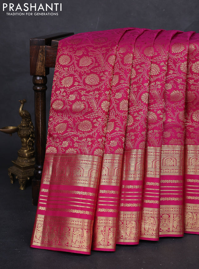 Magenta Pink Pure Kanchipuram Silk Saree - Brocade