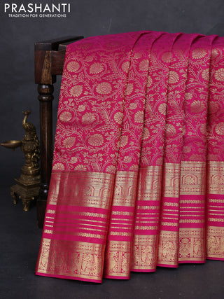 Magenta Pink Pure Kanchipuram Silk Saree - Brocade