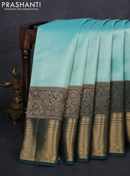 Teal & Bottle Green Pure Kanchipuram Silk Saree - Brocade