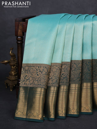 Teal & Bottle Green Pure Kanchipuram Silk Saree - Brocade