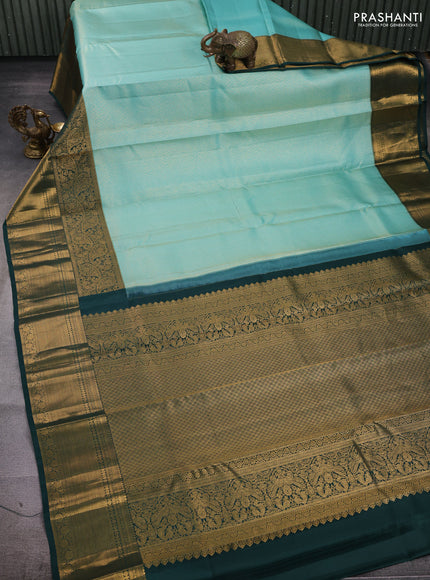Teal & Bottle Green Pure Kanchipuram Silk Saree - Brocade
