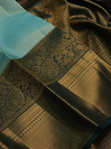 Teal & Bottle Green Pure Kanchipuram Silk Saree - Brocade