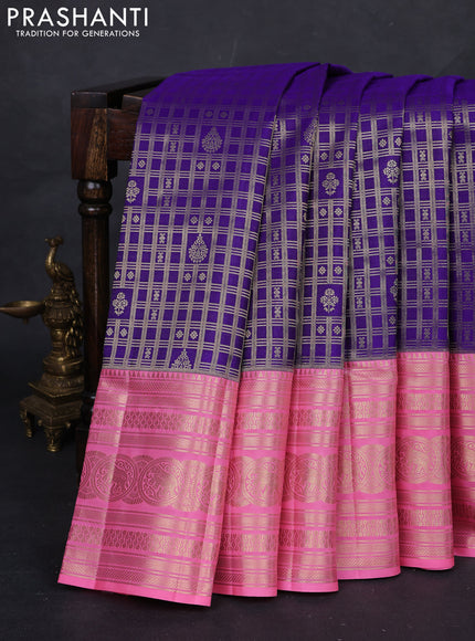 Violet & Candy Pink Pure Kanchipuram Silk Saree - Brocade
