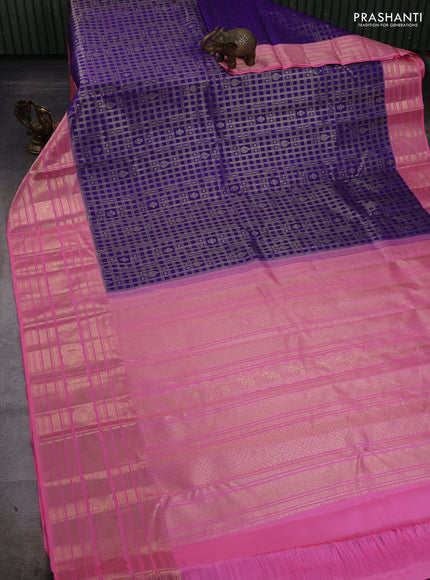 Violet & Candy Pink Pure Kanchipuram Silk Saree - Brocade
