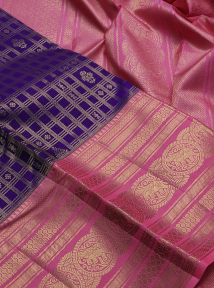 Violet & Candy Pink Pure Kanchipuram Silk Saree - Brocade