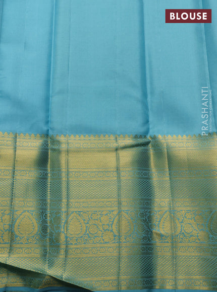 Peacock Blue & Light Blue Pure Kanchipuram Silk Saree - Brocade