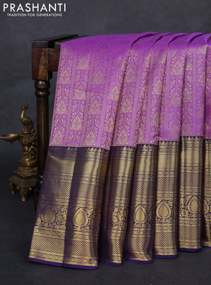 Lavender & Blue Pure Kanchipuram Silk Saree - Brocade