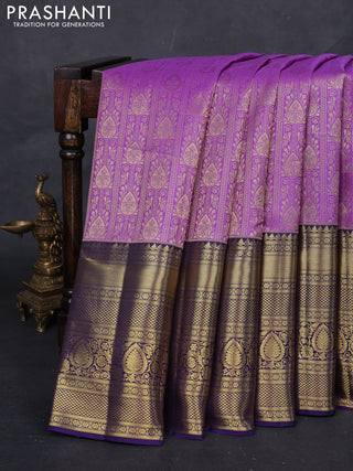 Lavender & Blue Pure Kanchipuram Silk Saree - Brocade