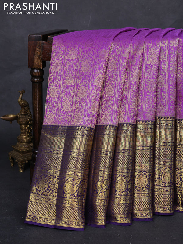Lavender & Blue Pure Kanchipuram Silk Saree - Brocade