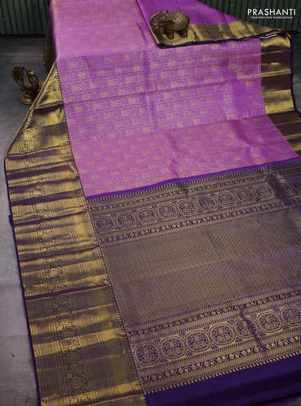 Lavender & Blue Pure Kanchipuram Silk Saree - Brocade