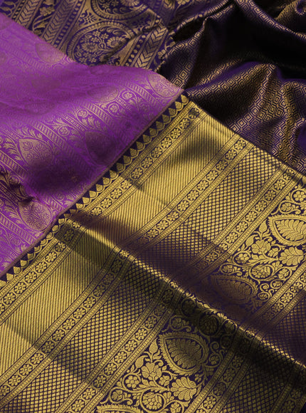 Lavender & Blue Pure Kanchipuram Silk Saree - Brocade