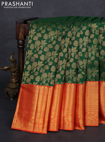 Green & Orange Pure Kanchipuram Silk Saree - Brocade