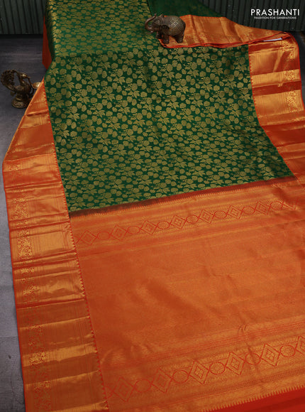 Green & Orange Pure Kanchipuram Silk Saree - Brocade