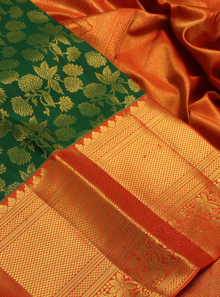 Green & Orange Pure Kanchipuram Silk Saree - Brocade