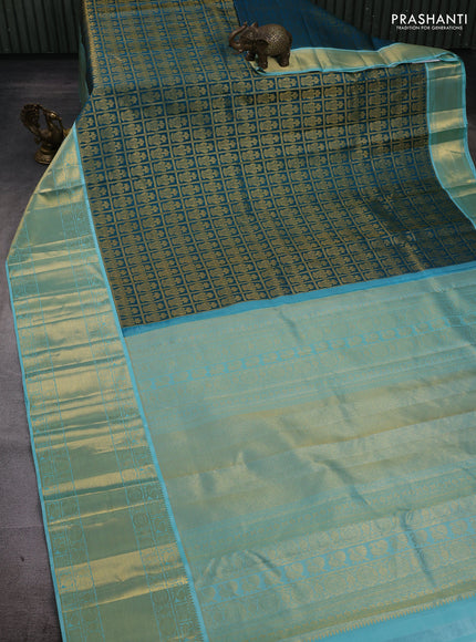 Peacock Blue & Light Blue Pure Kanchipuram Silk Saree - Brocade