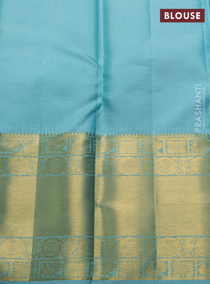 Peacock Blue & Light Blue Pure Kanchipuram Silk Saree - Brocade
