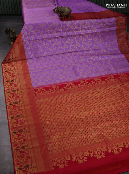 Lavender & Red Pure Kanchipuram Silk Saree - Brocade