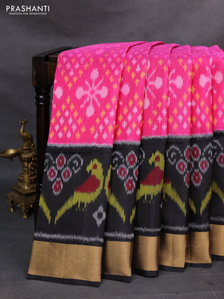 Pink & Black Ikat Soft Silk Saree