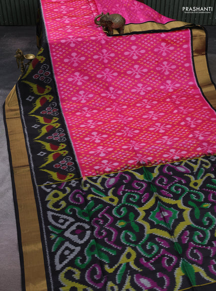 Pink & Black Ikat Soft Silk Saree