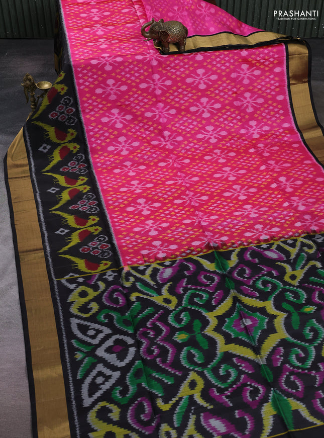 Pink & Black Ikat Soft Silk Saree