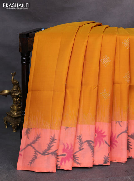 Mustard Yellow & Peach Ikat Soft Silk Saree