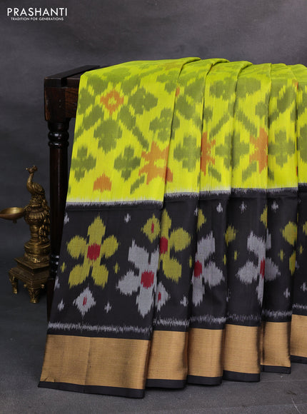 Lime Yellow & Black Ikat Soft Silk Saree