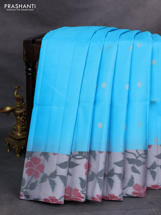 Sky Blue & Grey Ikat Soft Silk Saree