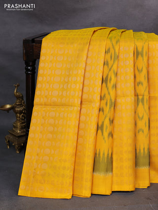 Yellow & Black Ikat Soft Silk Saree