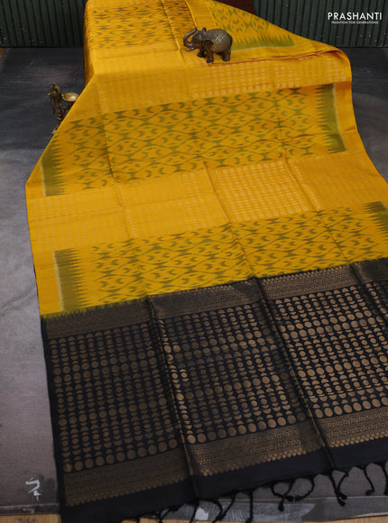 Yellow & Black Ikat Soft Silk Saree