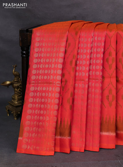 Orange & Beige Ikat Soft Silk Saree