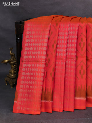 Orange & Beige Ikat Soft Silk Saree