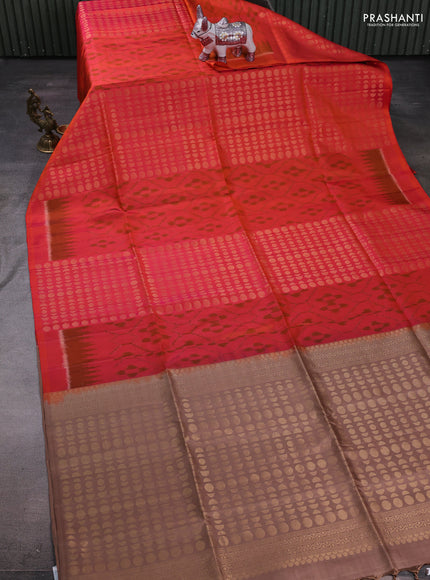 Orange & Beige Ikat Soft Silk Saree