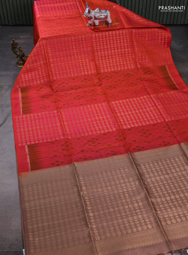 Orange & Beige Ikat Soft Silk Saree