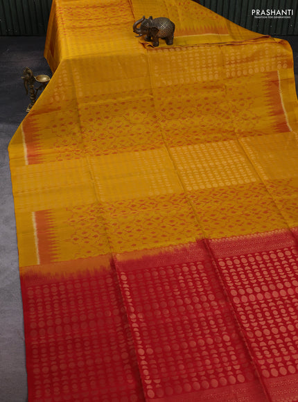 Yellow & Red Ikat Soft Silk Saree